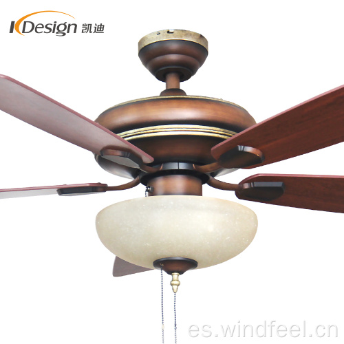 Ventilador de techo con motor de cobre antiguo vendedor caliente luz led AC 5 ventiladores de techo decorativos con hoja de grano de madera